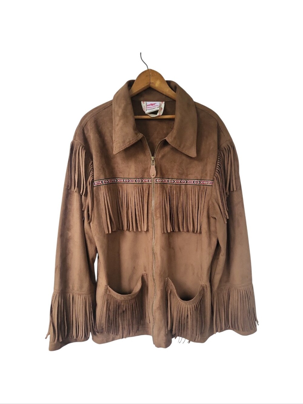 Vintage Milton Funwear Faux Suede Fringe Hippie Western Jacket Men's / Unisex  M